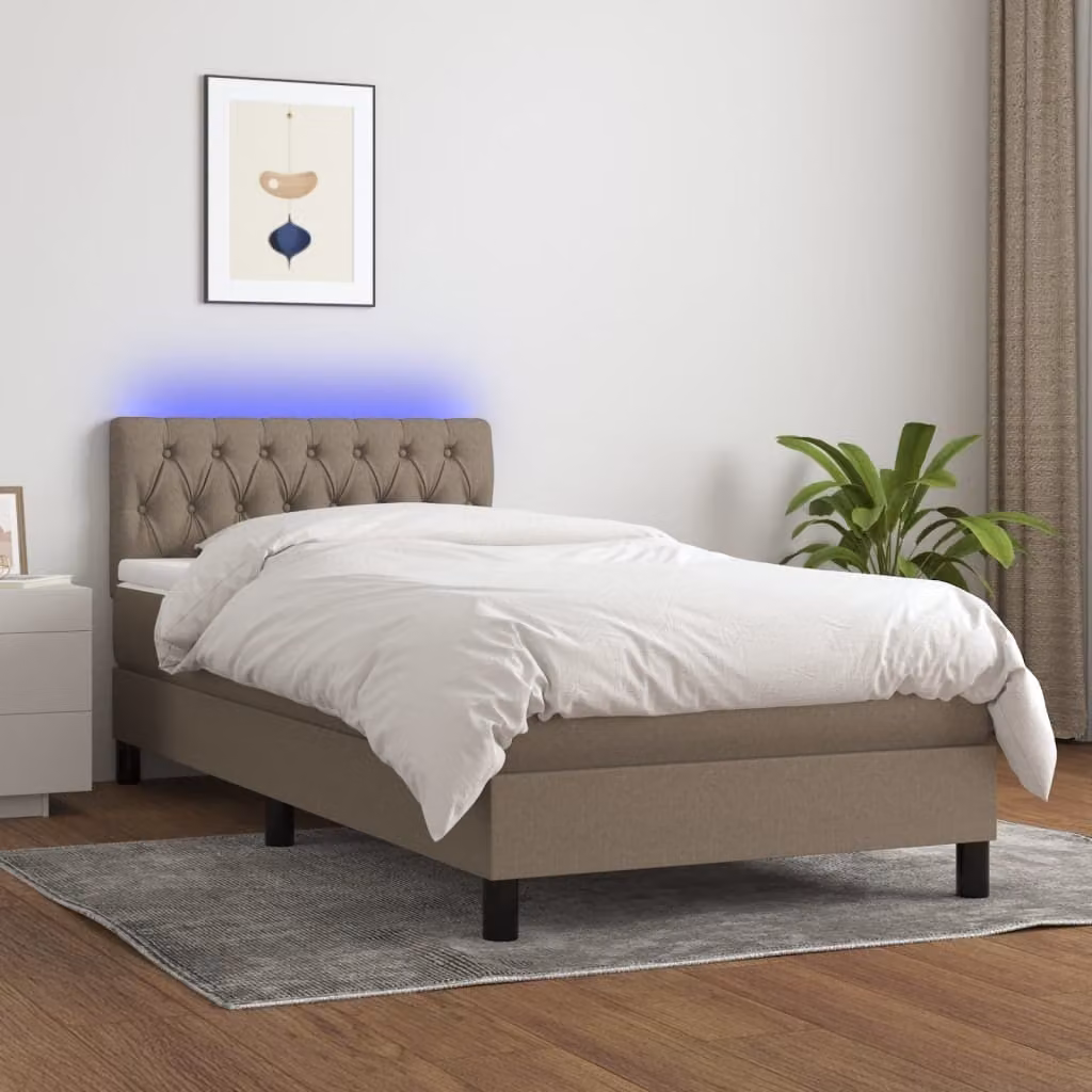 The Living Store Letto a molle insacchettate con materasso e tessuto LED Taupe 90x190 cm