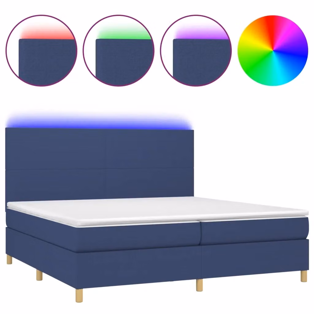 Letto Ibrido vidaXL con Materasso e Illuminazione LED Blu, Struttura Imbottita in Tessuto Bianco e Blu, L/P: 200 x 200 cm – 2
