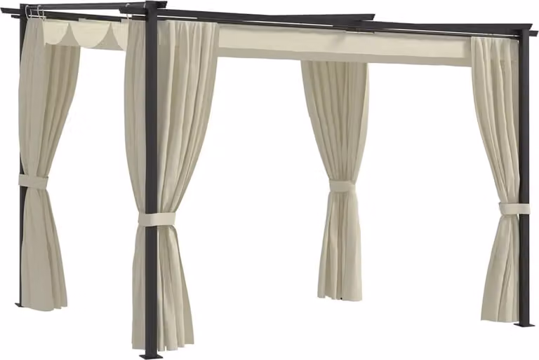 Gazebo con Tende 3x3 m Crema in Acciaio