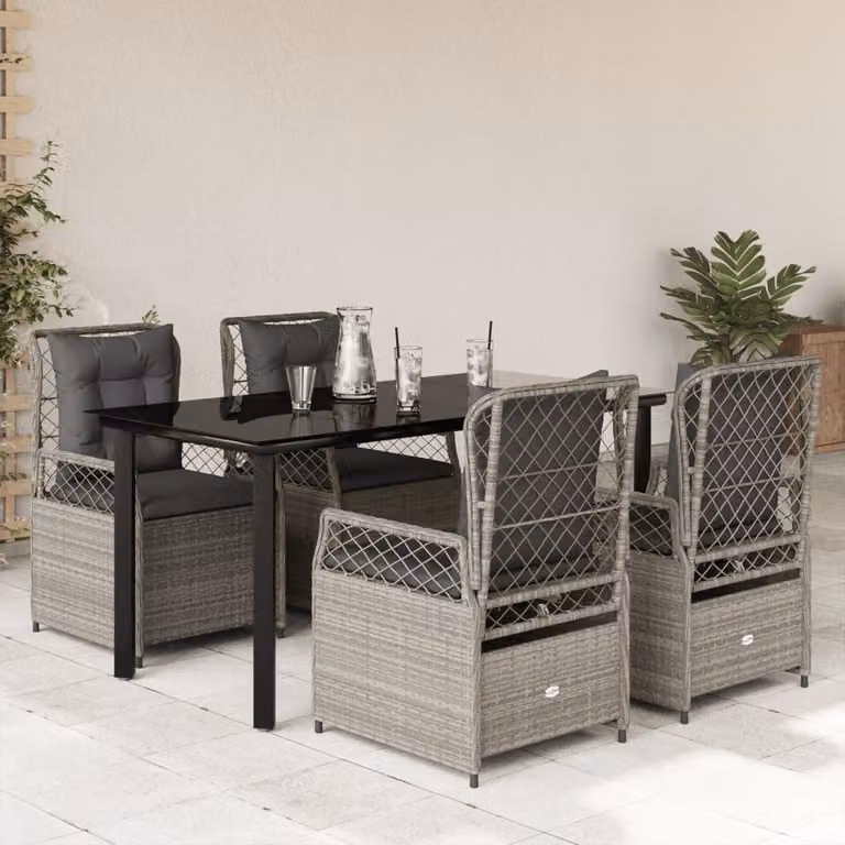 Maison Exclusive - Set Pranzo da Giardino 5pz con Cuscini Grigio Chiaro Polyrattan