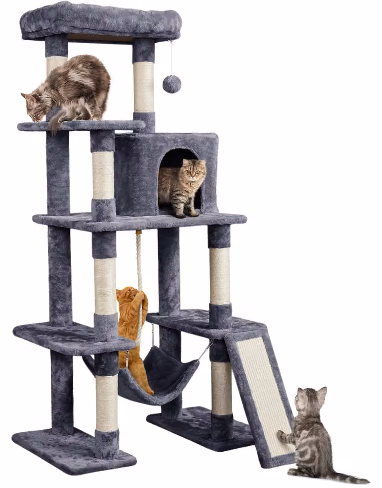 Yaheetech, albero per gatti da 159 cm, con amaca e corda per giochi, color grigio scuro