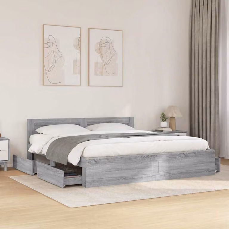 vidaXL Giroletto con Testiera Grigio Sonoma in Legno Multistrato L: 183 cm, P: 180 cm, H: 203 cm