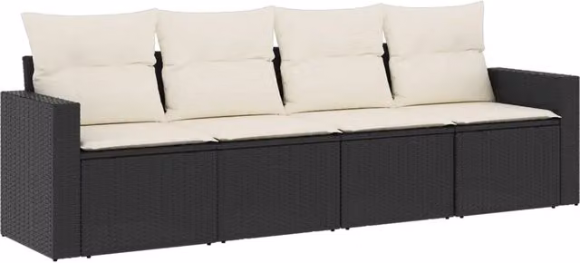 Set Divani da Giardino 4 pz | Set Salotto da Giardino con Cuscini Nero in Polyrattan