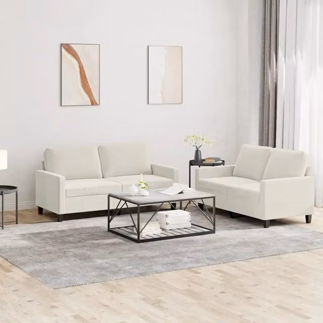 Set di Divani 2 pz con Cuscini Crema in Velluto 3201504