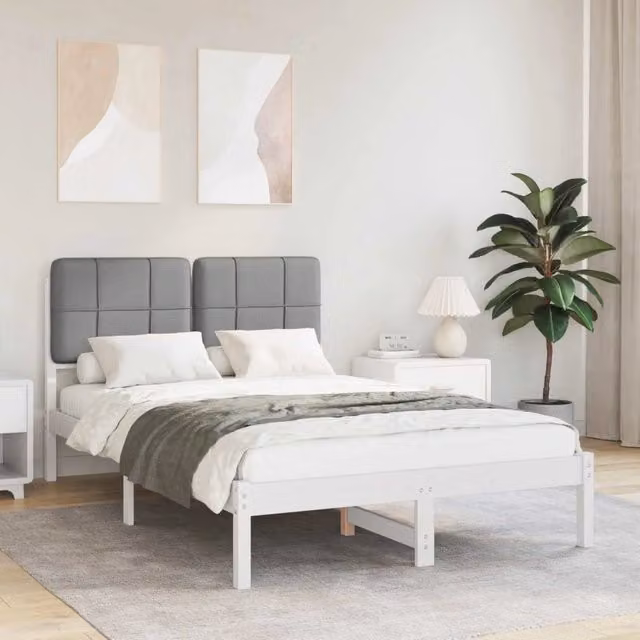 Letto con Testiera Rivestita vidaXL in Legno di Pino Grigio L/P/H: 120 x 200 cm – 1