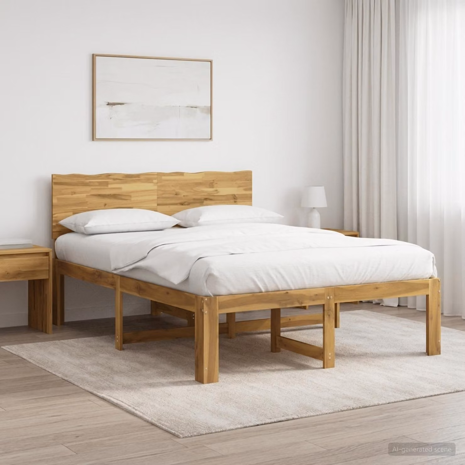 Letto matrimoniale con testiera ROSTOCK vidaXL in legno di acacia bianco L: 139 cm, P: 190 cm, H: 91 cm