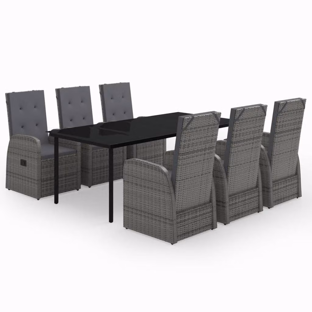 Set da Pranzo da Giardino 7 pz con Cuscini Grigio