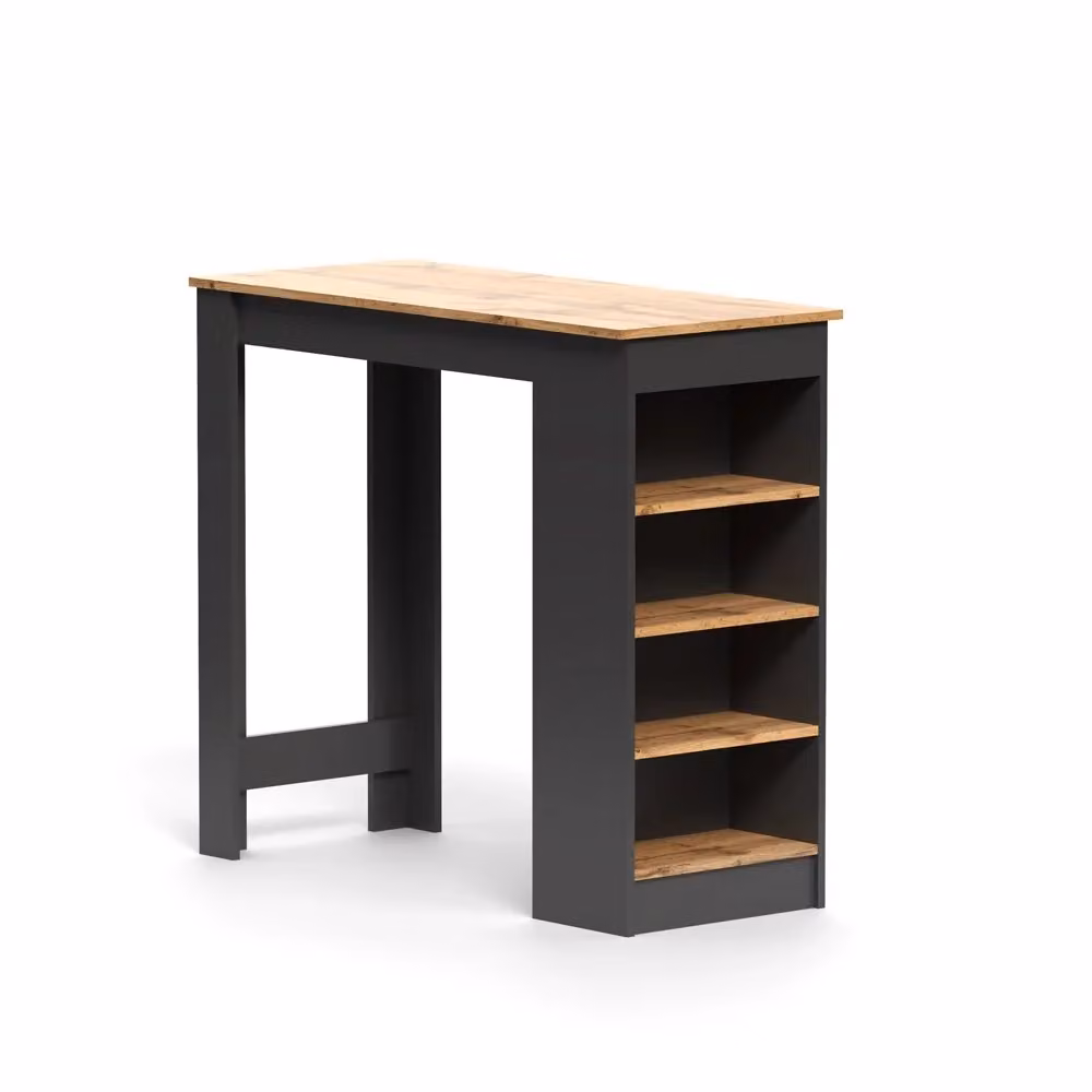 Tavolo snack alto Kivo antracite e rovere con 3 ripiani laterali L: 115 cm, P: 50 cm, H: 103 cm – 2