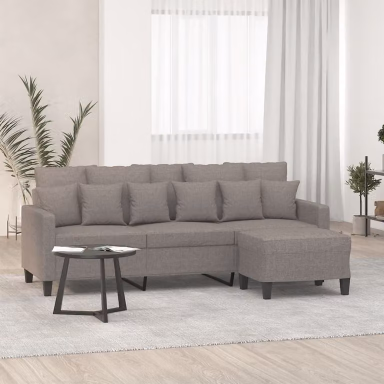 vidaXL Divano a 3 Posti Moderno con Poggiapiedi Beige e Grigio in Tessuto L: 198 cm, P: 80 cm, H: 77 cm