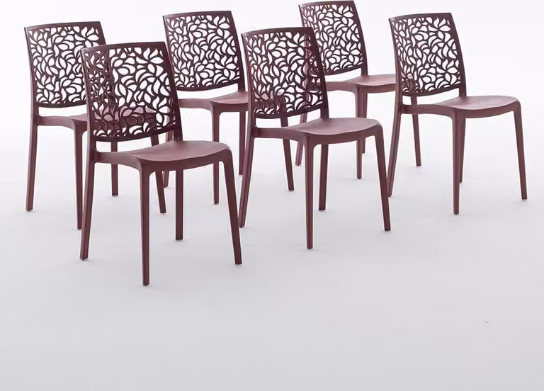 set di 6 sedie impilabili in polipropilene con fibra di vetro per uso esterno e giardino, bar e ristorante, cucina design moderno - ANNA - Rosso scuro