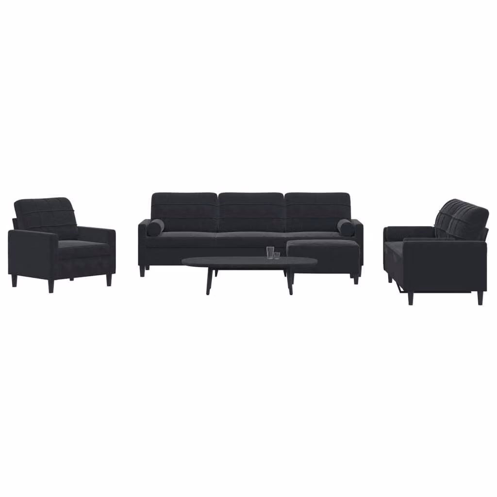 Maison Exclusive - Set divano 4 pezzi con cuscini e cuscini cervicali in velluto nero