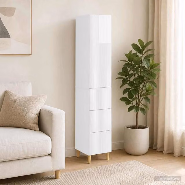 Set di 2 armadi moderni vidaXL in MDF bianco lucido con ante a battente e cassetti interni