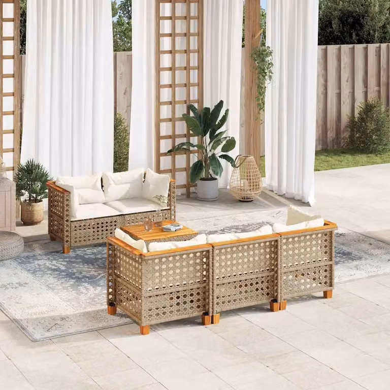 vidaXL Set Divano da Giardino 6 pz in Polyrattan con Cuscini Beige e Tavolino