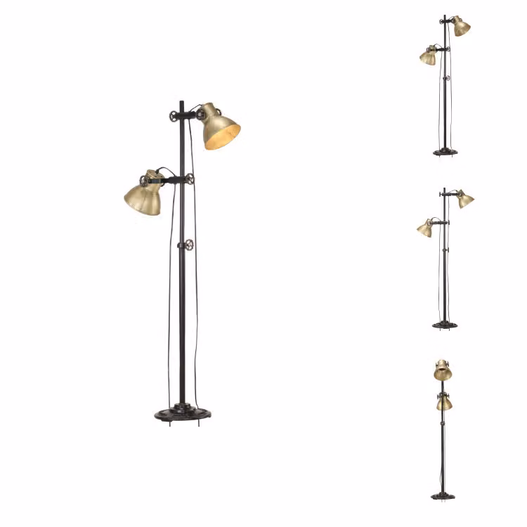 vidaXL Lampada da terra a 2 luci in ottone E27 in ghisa - Lampade