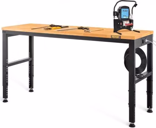 VEVOR Banco da Lavoro da Officina Regolabile in Altezza, Colore Marrone, L/P/H: 183 x 64 x 97 cm