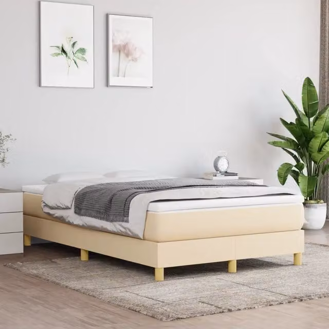 Letto Ibrido con Giroletto a Molle e Materasso vidaXL in Tessuto Beige e Bianco L/P/H: 120 x 200 cm – 1