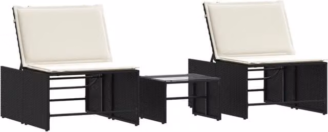 Lettini prendiLettino sole | Sdraio da giardino | Lettino da sole modulari 2 pz con tavolo nero in polyrattan