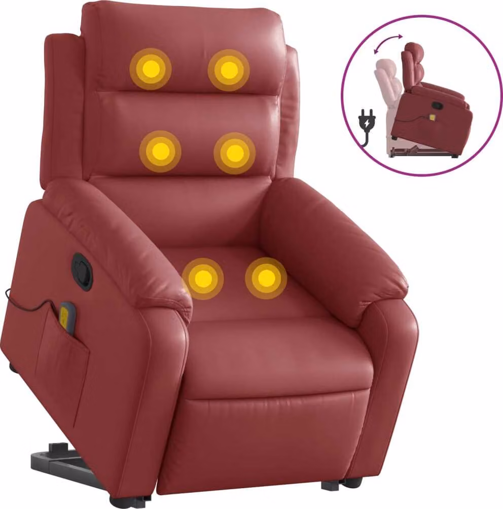 Poltrona Alzapersone Massaggi Reclinabile Rosso Vino Pelle finta