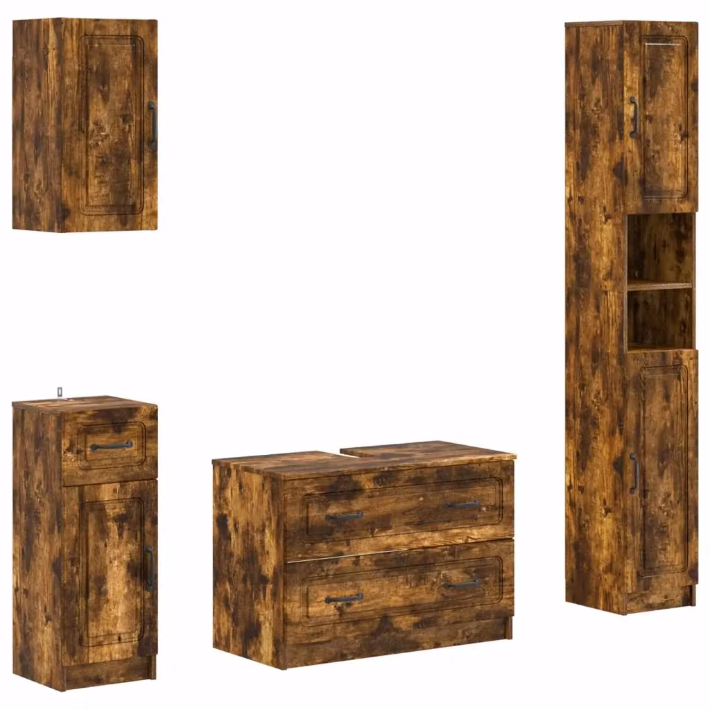Set di mobili da bagno moderno vidaXL in legno color marrone con base lavabo e pensili a muro – 2