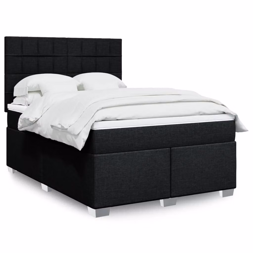 vidaXL Giroletto a Molle con Materasso Nero in Tessuto L/P: 160 x 200 cm – 1