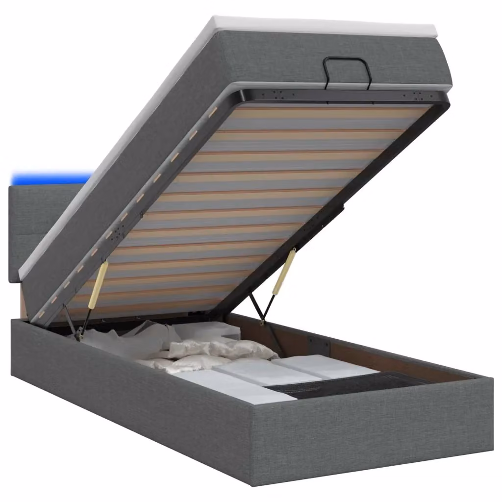 Letto Ottomano con Materasso e LED vidaXL Grigio, L/P/H: 90 x 200 x 88 cm – 2