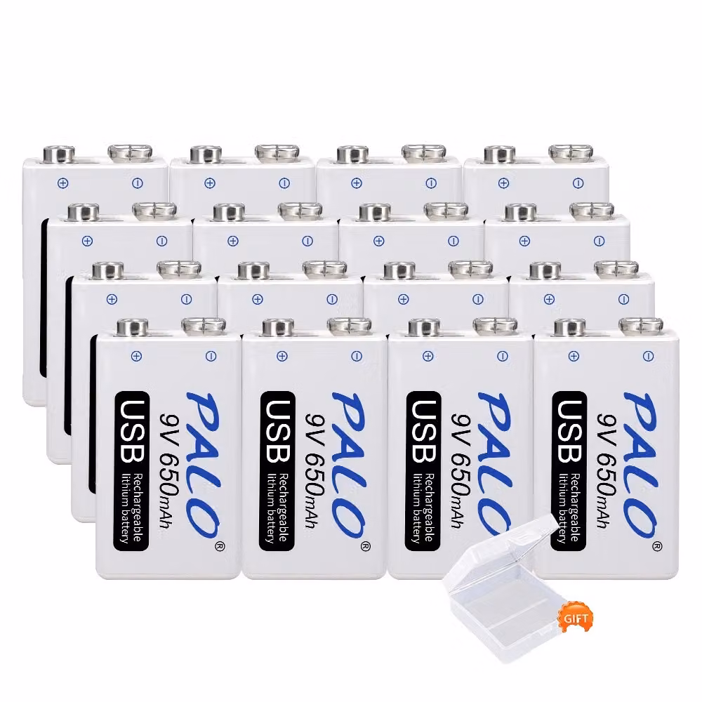 batteria ricaricabile USB da 9V, 650mAh, 1800 cicli di ricarica, 16 pezzi batteria da 9V