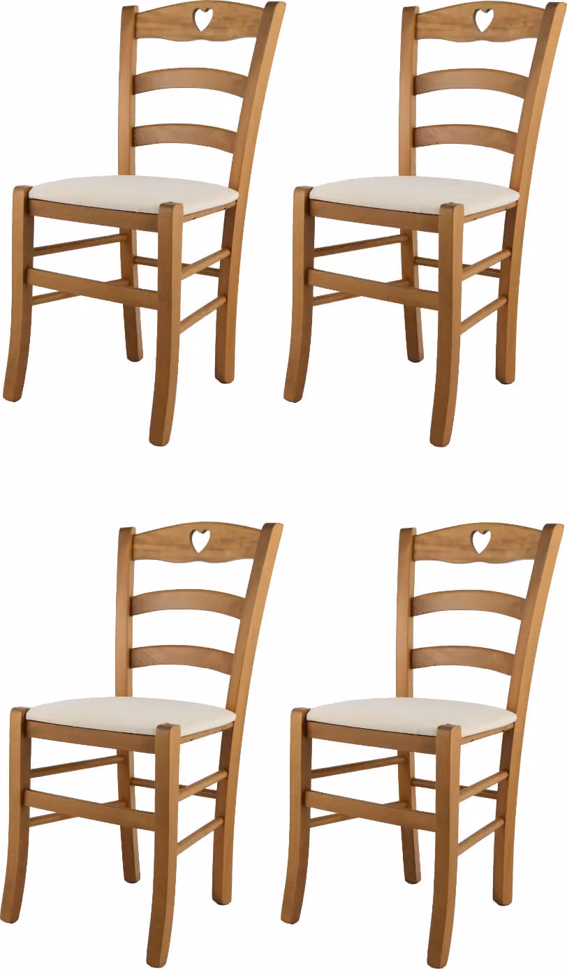 t m c s Tommychairs - Set di 4 sedie CUORE per cucina e sala da pranzo, Struttura robusta in legno di faggio laccato nel colore rovere e sedile imbottito rivestito in tessuto nel colore avorio
