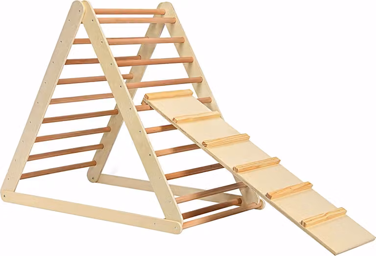 COSTWAY triangolo di arrampicata in legno con scala, per bambini dai 3 anni (natura)