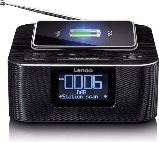 Radio DAB+ e FM - 20 Preset - Funzione Stand-by - 2 x 2 Watt RMS - LCD - USB e Ricarica QI - Nero
