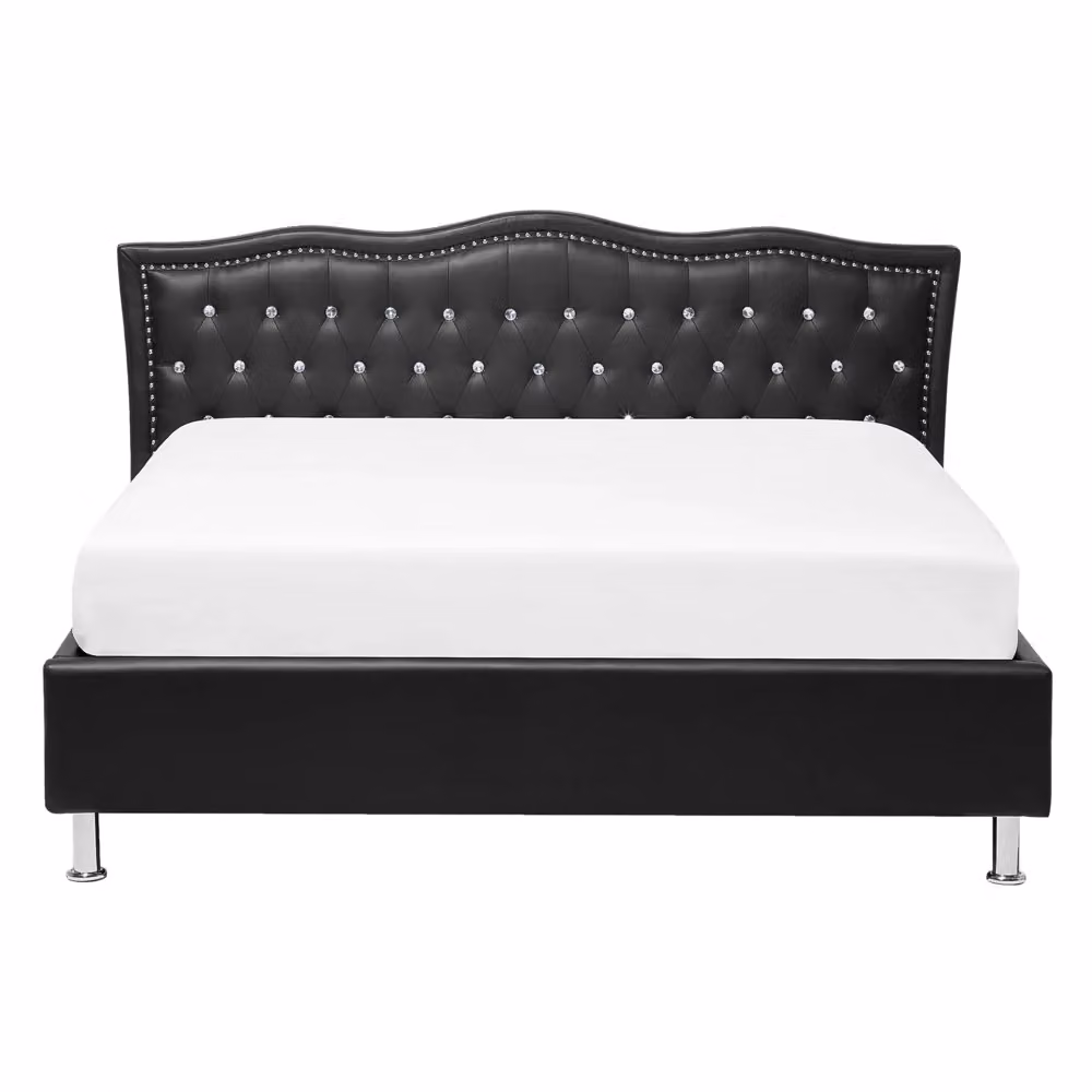 Letto matrimoniale Beliani in ecopelle nera con struttura imbottita e dettagli in cristallo L/P/H: 140 x 200 x 102 cm – 2