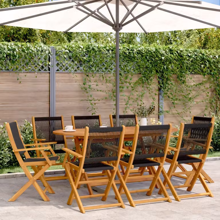 Set di 8 sedie pieghevoli vidaXL in legno di acacia nero con braccioli per giardino e balcone