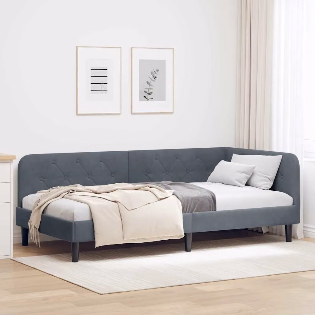Cornice del letto ad angolo asimmetrico vidaXL in velluto grigio, L/P/H: 204 x 90 x 72 cm – 1