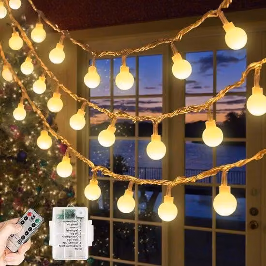 Ghirlanda luminosa a LED, 40 LED, 5 m, 8 modalità con telecomando, impermeabile, luce bianca calda.