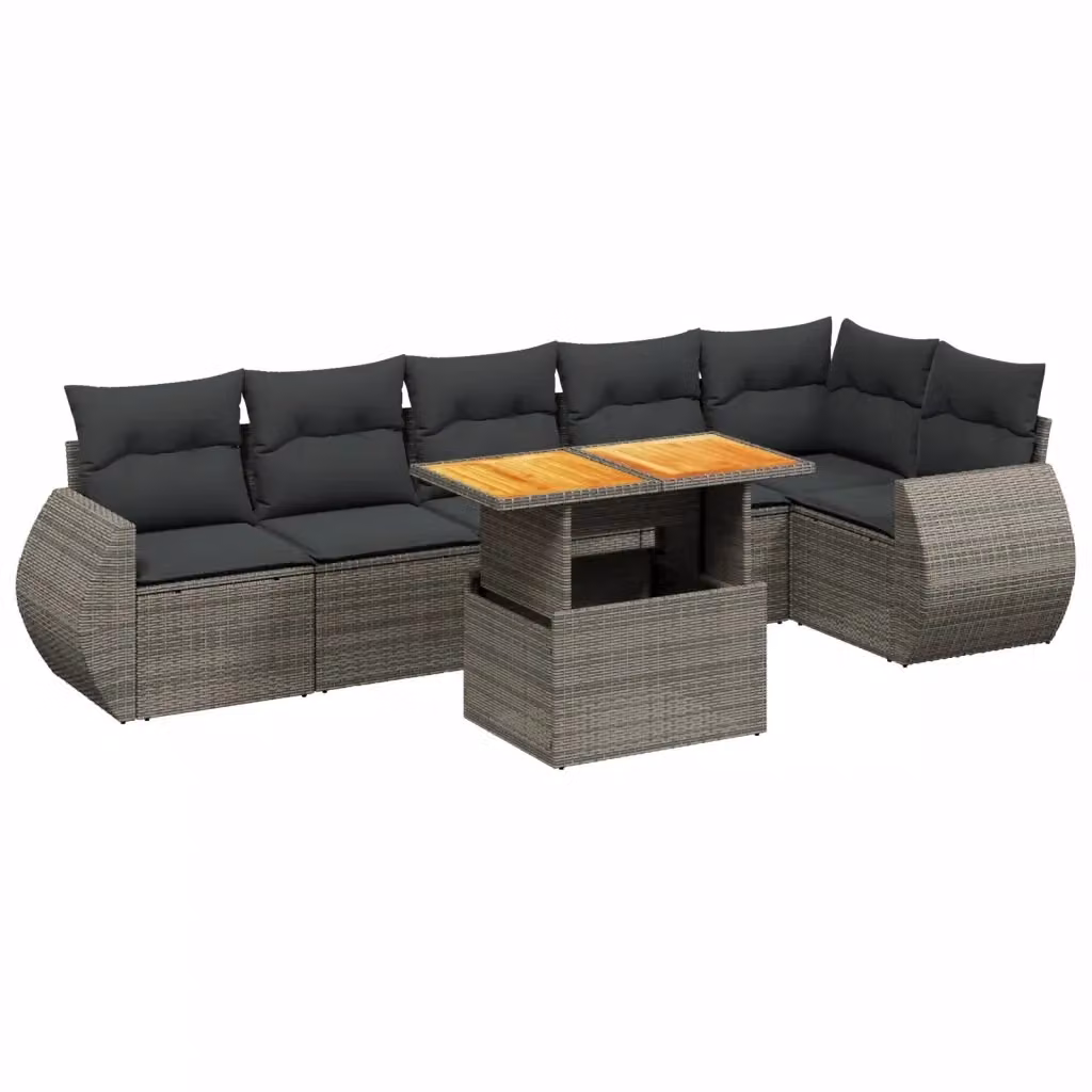 vidaXL Set Divani da Giardino 7 pz a Forma a L in Polyrattan Grigio con Cuscini e Tavolino – 2