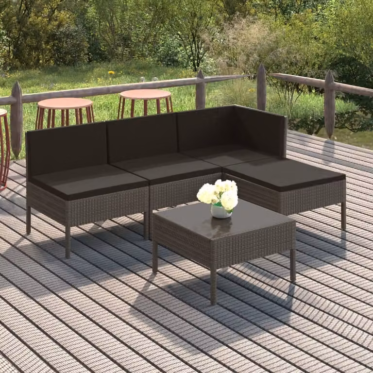 Maison Exclusive - Set da giardino 5 pezzi con cuscini in polyrattan grigio