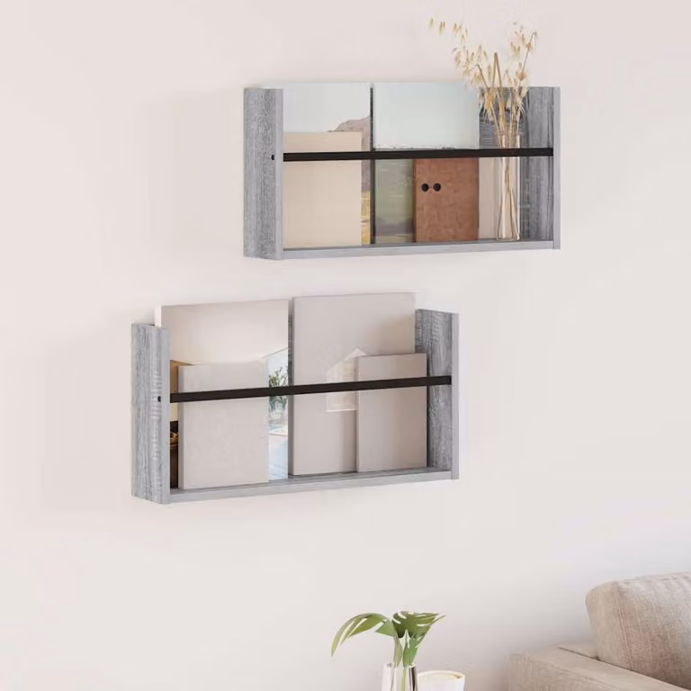 Set di 2 Scaffali per riviste da parete vidaXL Grigio Moderno L 60 cm x P 12 cm x H 30 cm