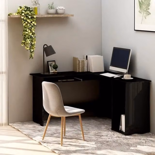 Scrivania Angolare a L vidaXL Nero Lucido in MDF Laminato L/P/H: 120 x 140 x 75 cm