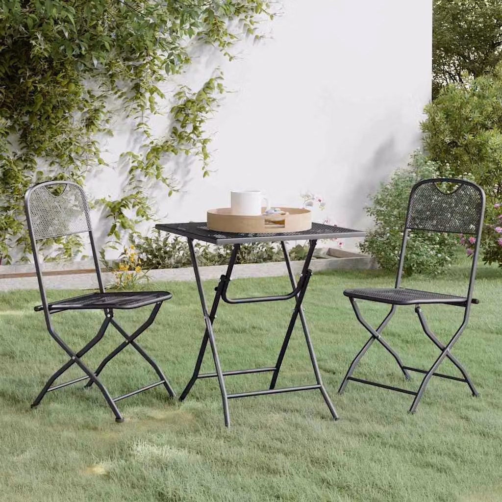 Set da pranzo per giardino vidaXL in acciaio verniciato antracite opaco composto da 3 pezzi