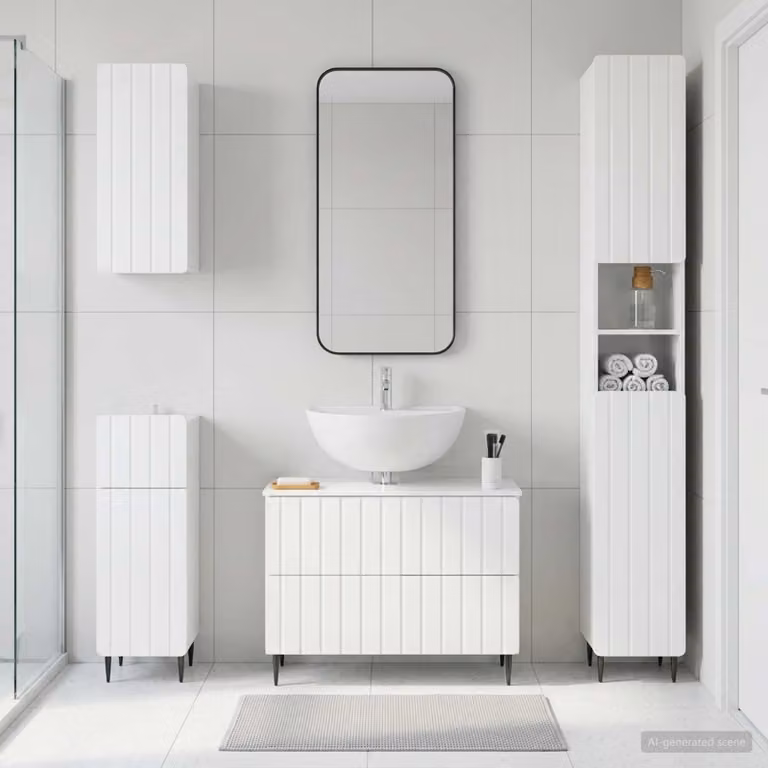 Set di mobili da bagno 4 pezzi vidaXL ZWOLLE bianco lucido con mobile sottolavabo e pensile a parete