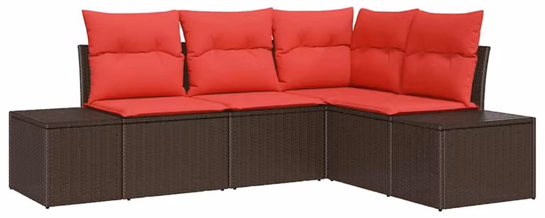 Set Divano da Giardino con cuscino 4 pcs Marrone polyrattan