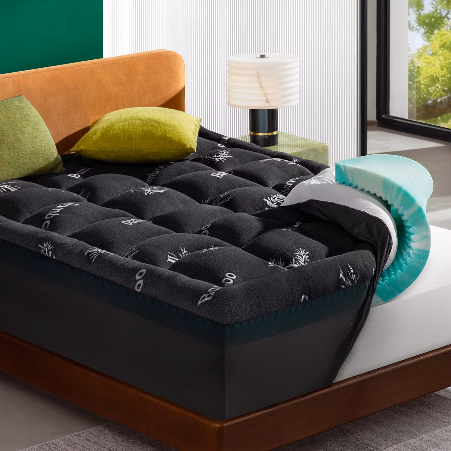 NicePlus, materasso topper 2-in-1, 90x200x7 cm, con imbottitura in memory foam a 5 zone e strato superiore in bambù, dotato di angoli elasticizzati per adattarsi a tutti i tipi di materasso, livello di comfort H3, colore nero