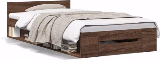 Letto singolo moderno con cassetti in legno multistrato marrone L: 75 cm, P: 190 cm, H: 45 cm – 1