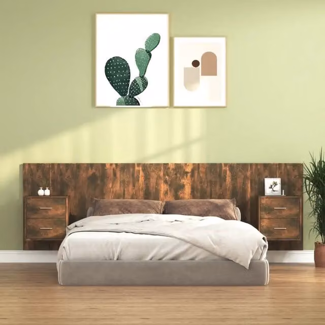 Testiera Letto con Comodini in Legno Multistrato Rovere Fumo 3115713