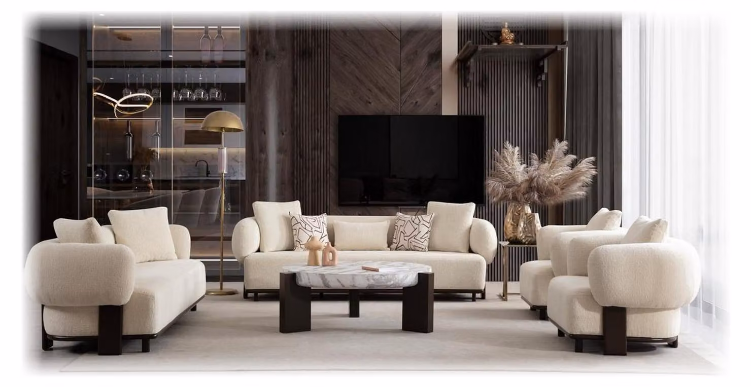 Divano moderno color crema, lussuoso set per soggiorno