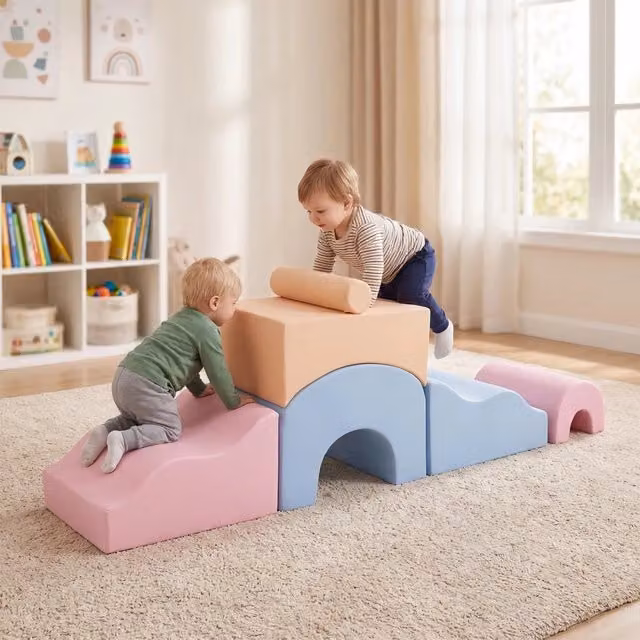 Set di 6 blocchi morbidi da arrampicata per bambini in gommapiuma e tessuto scamosciato multicolore