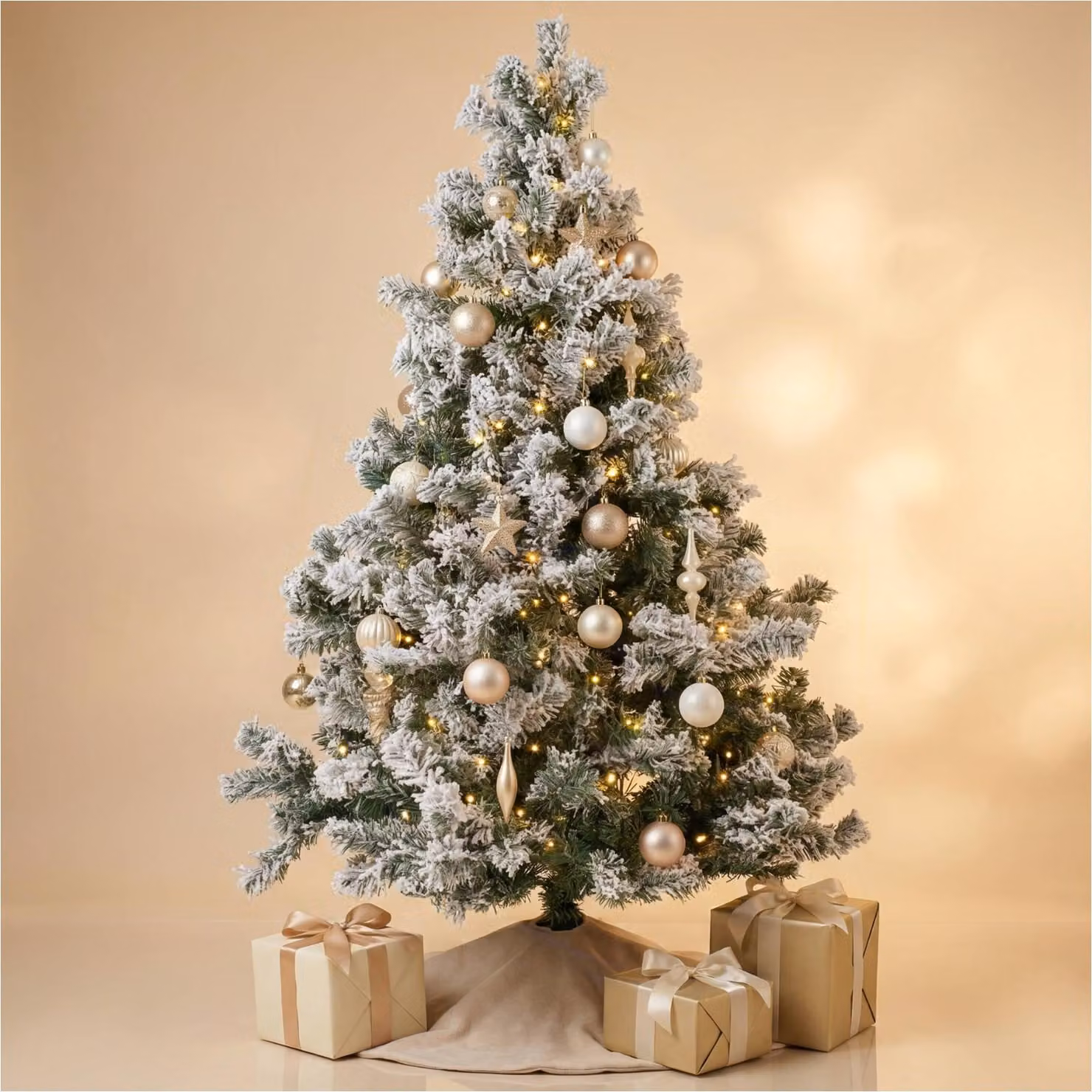 Albero di Natale 150 cm con aspetto neve e supporto in metallo, PVC