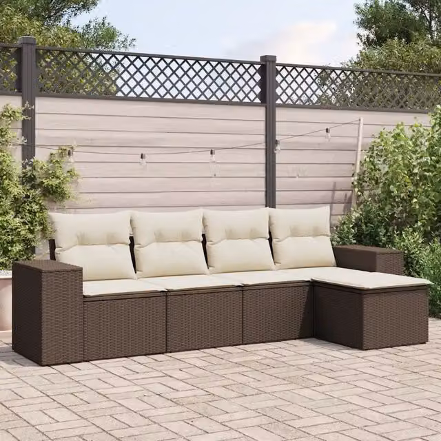 Set Divano da Giardino 5 pz con Cuscini Marrone in Polyrattan 3254830