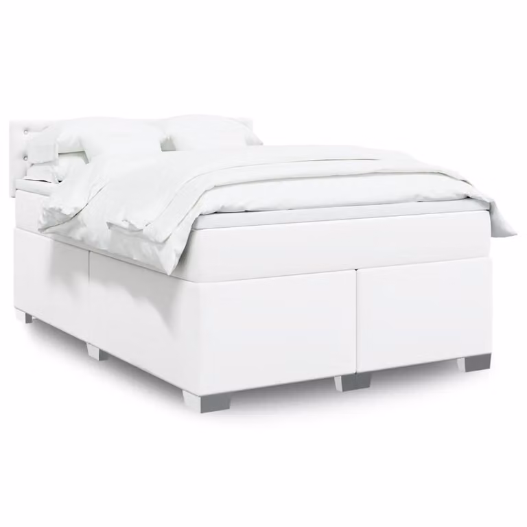 vidaXL Giroletto a Molle con Materasso Bianco in Similpelle L: 140 cm, P: 190 cm