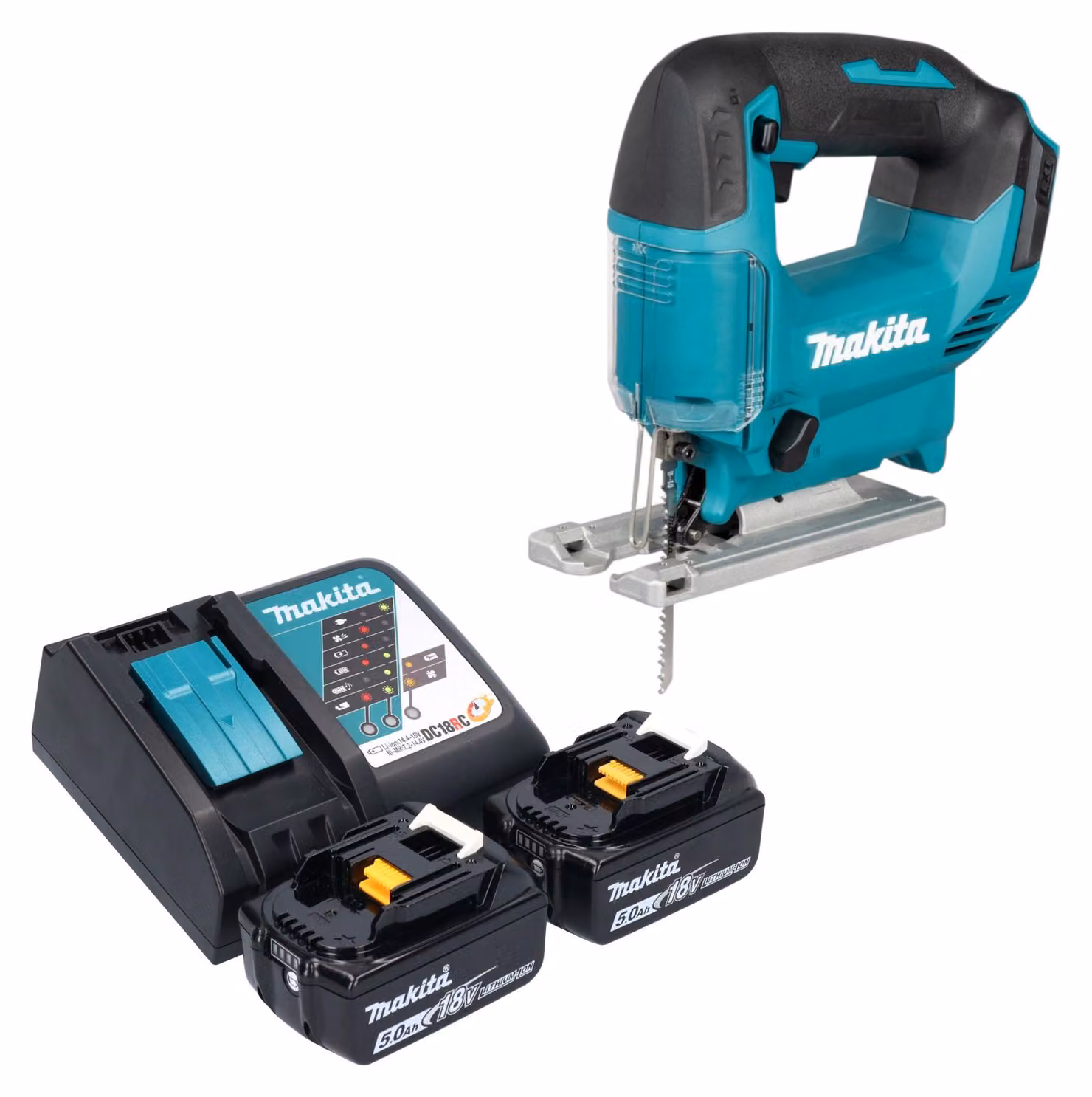 Seghetto alternativo a oscillazione Makita DJV 186 RT 18 V + 2 batterie da 5,0 Ah + caricabatterie