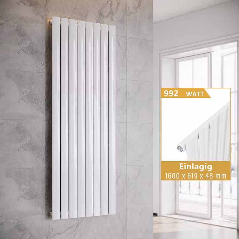SONNI - Radiatore a pannello, design verticale, a singolo strato, colore bianco, dimensioni 1600x619 mm, senza resistenza riscaldante
